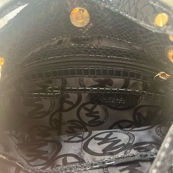 MICHAEL KORS Bag Leather Shoulder Snakeskin Bucket Embossed Gold Chain Exotic - Picture 3 of 3